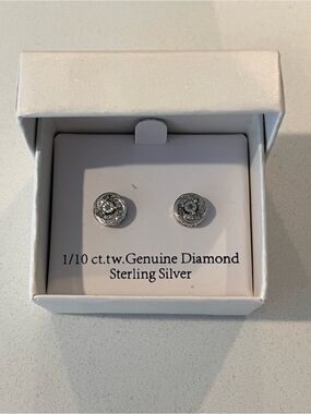 Sterling Silver Diamond Halo Stud Earrings - White